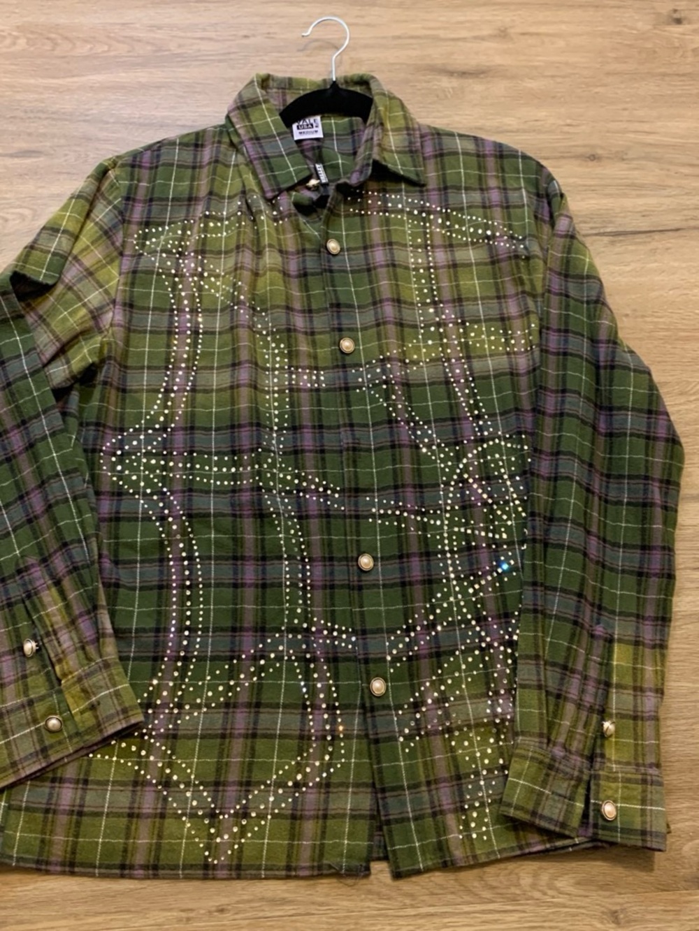 Olive Green Plaid Stud-Embellished Button-Down Shirt